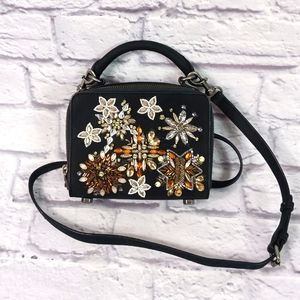 Rebecca Minkof black nubuck leather embellished camera bag